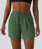 Short de yoga plissé taille haute élastique 12,5 cm avec cordon de serrage et poches
