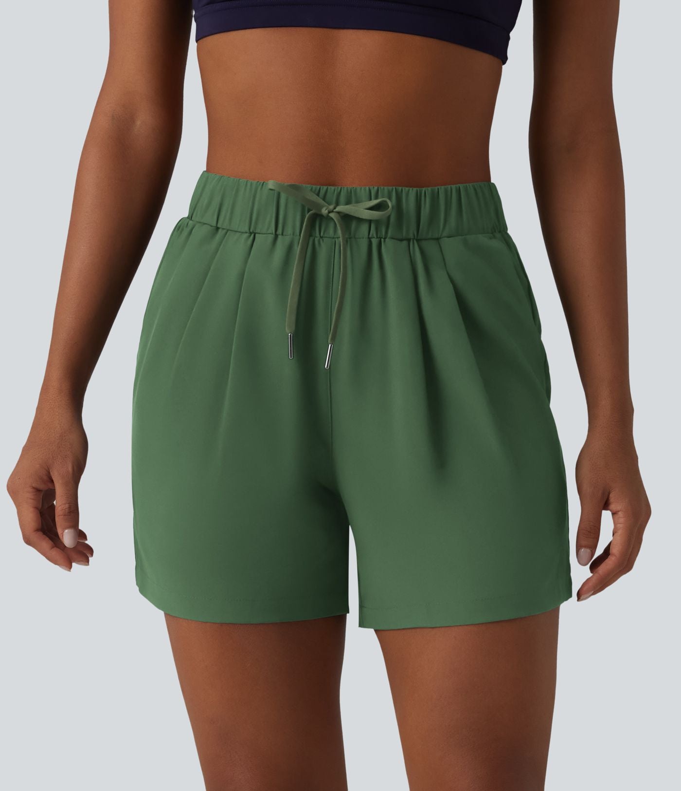 Short de yoga plissé taille haute élastique 12,5 cm avec cordon de serrage et poches