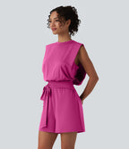 Combishort décontracté col rond sans manches effet frais InstantCool avec nœud frontal et poches, accès facile Easy Peasy, protection solaire UPF50+
