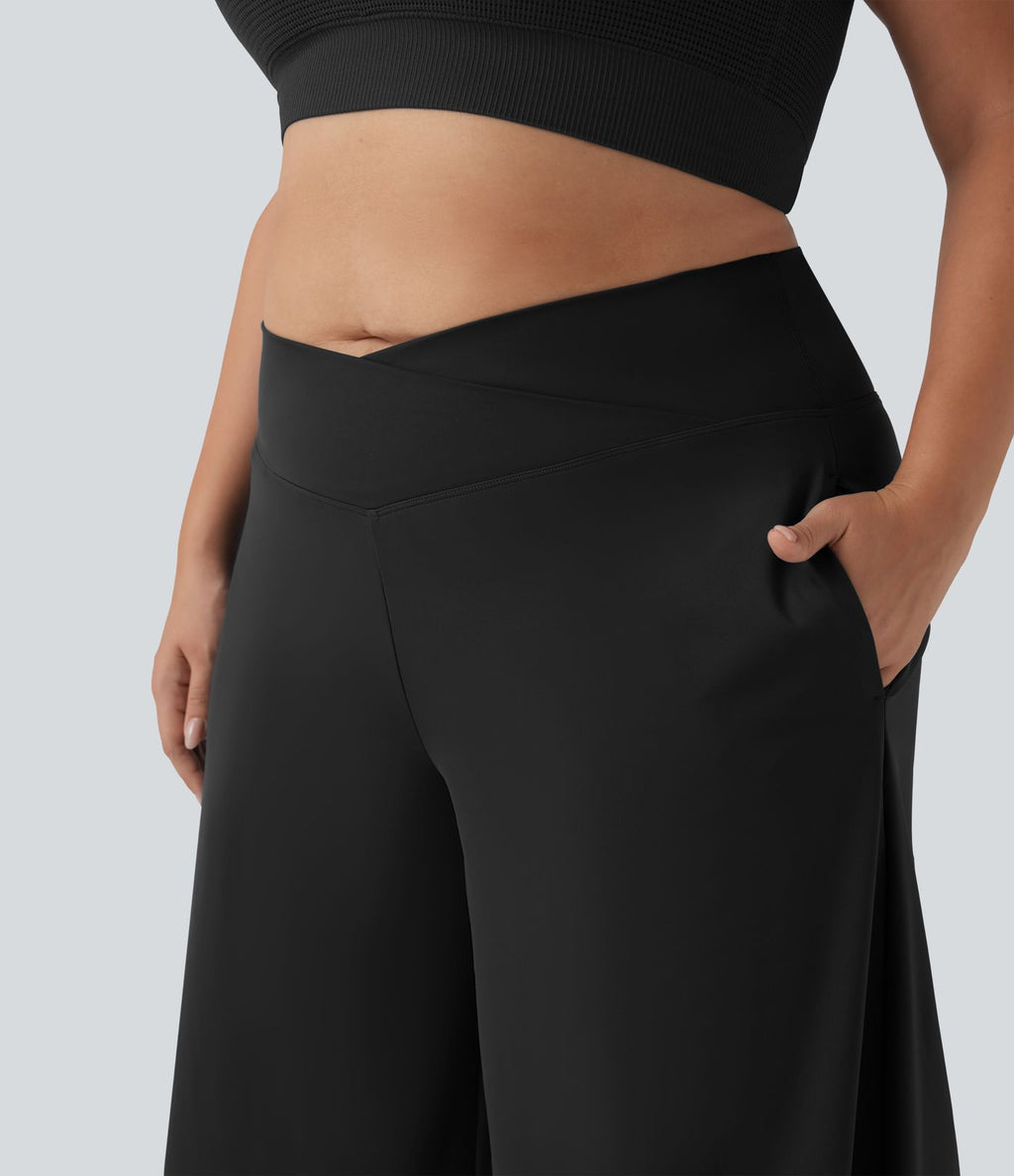 Pantalon corsaire grande taille large SoftlyZero™ Airy taille haute croisée effet frais InstantCool avec poches