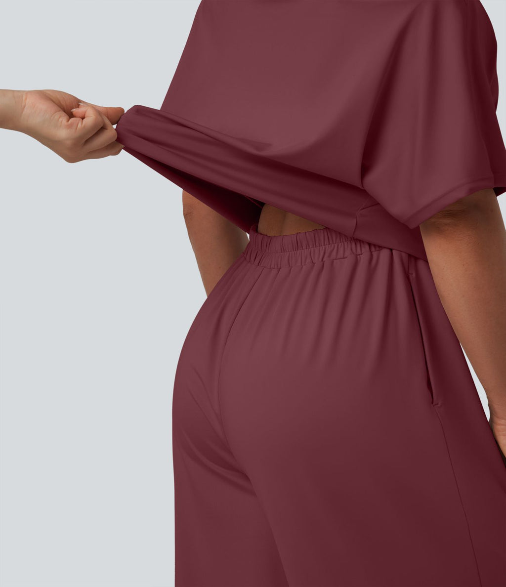 Combinaison casual asymétrique manches courtes avec poches et fente - Easy Peasy