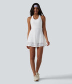 Robe de yoga évasée 2-en-1 SoftlyZero™ QuickDry avec soutien-gorge intégré, dentelle contrastée et poches - Édition Easy Peasy