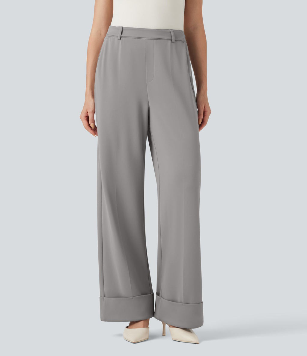 Pantalon tailleur large Halara Flex™ taille haute en crêpe ourlet roulé avec poches
