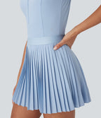 Robe de tennis courte 2-en-1 sans manches ajourée plissée à séchage rapide Breezeful™ avec poches latérales