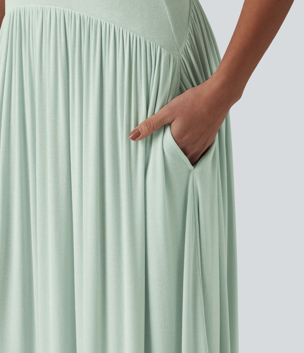 Robe longue fluide côtelée à bretelles fines avec poches