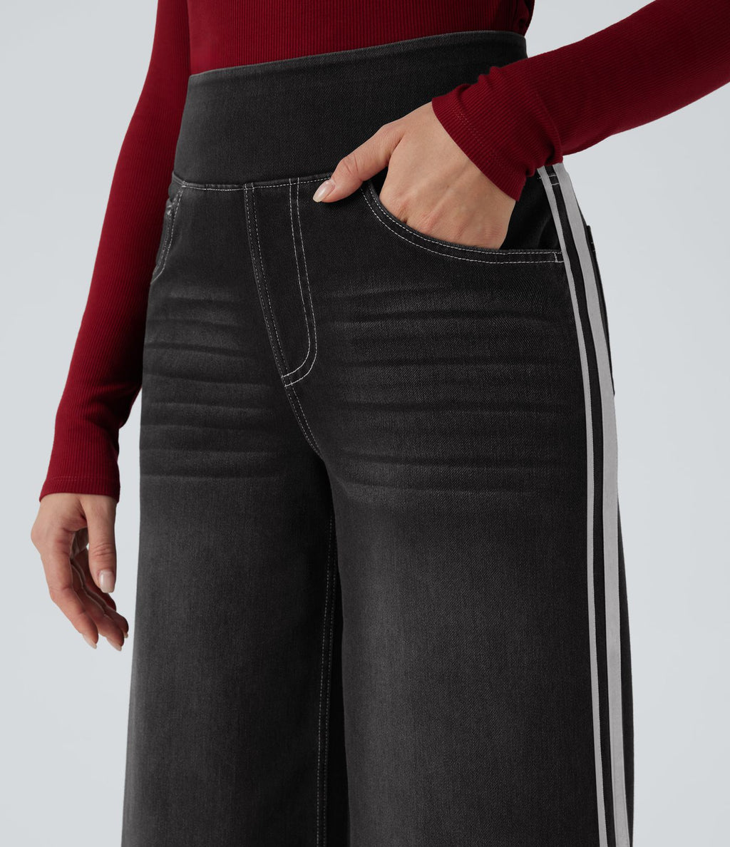 Halara Flex™ Jean large fluide délavé taille haute à rayures avec poches
