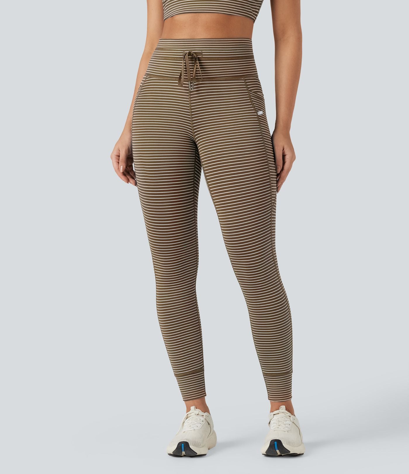 Legging de yoga rayé taille haute avec cordon de serrage et poches
