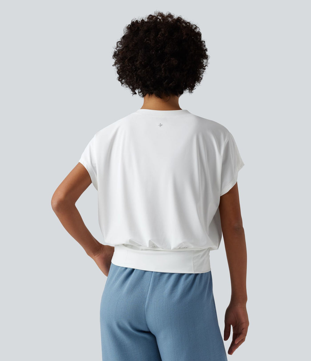 Haut de sport yoga oversize col V à manches courtes effet frais InstantCool à séchage rapide