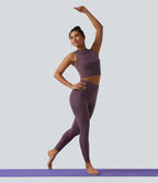 Débardeur yoga court SoftlyZero™ col rond déchiré avec dentelle contrastante - UPF50+
