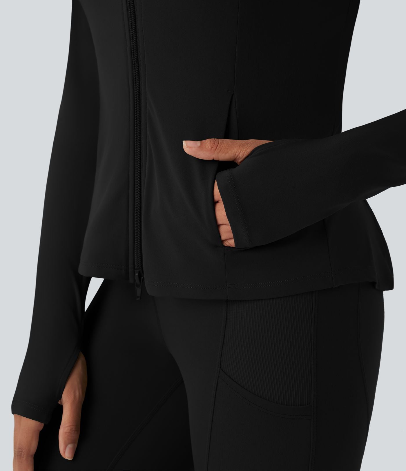 Veste SoftlyZero™ à capuche manches longues avec trous pouces détails plissés et poches-UPF50+
