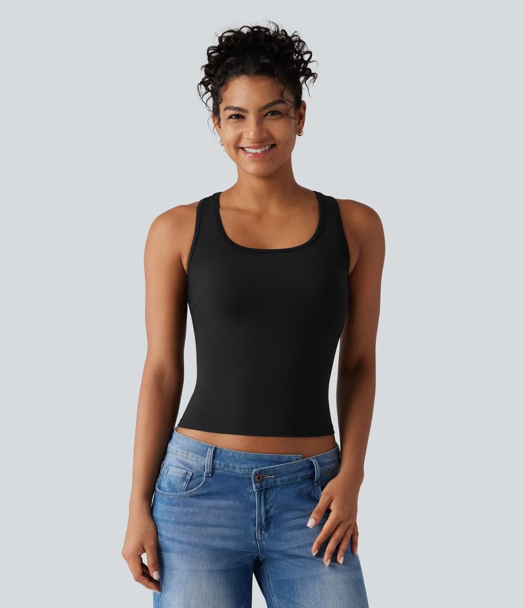 Débardeur casual SoftlyZero™ Airy à col U, dentelle contrastée, découpes et coussinets amovibles