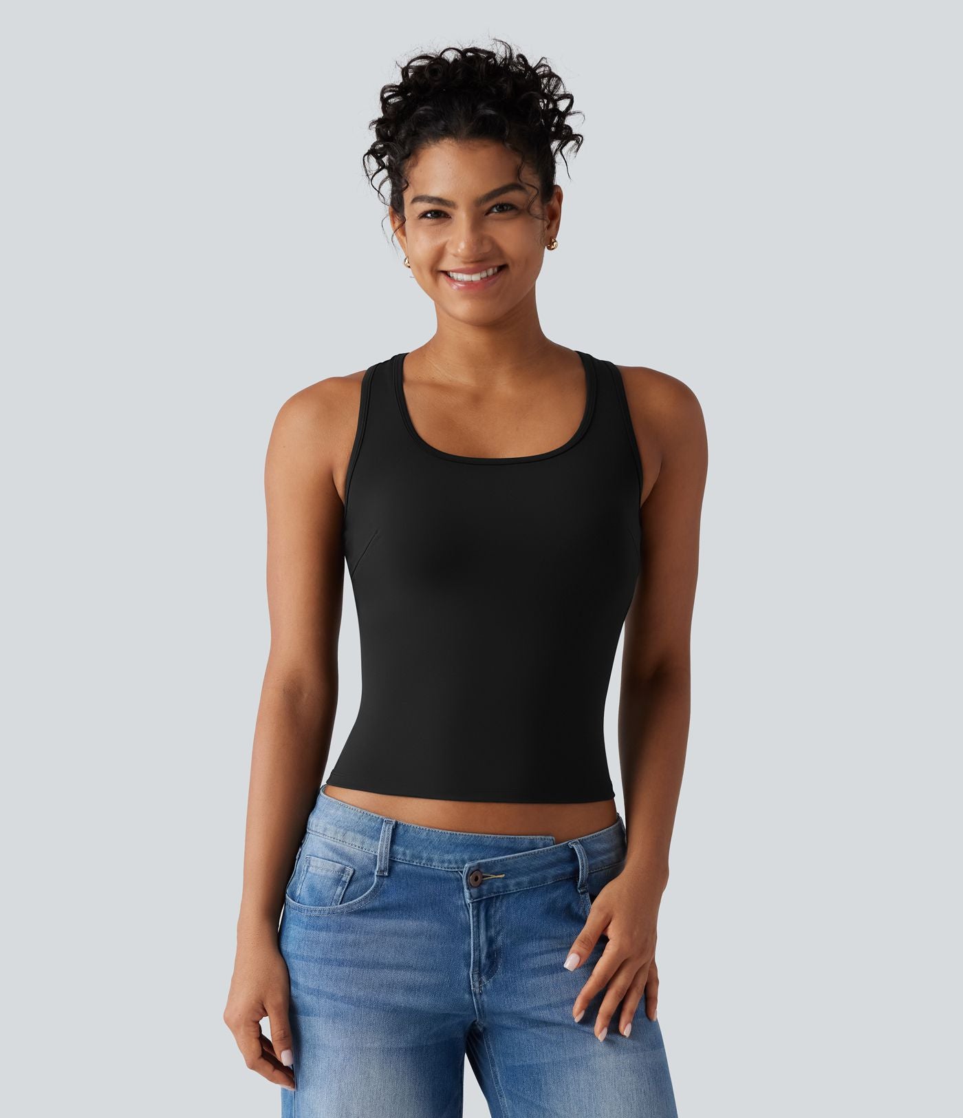 Débardeur casual SoftlyZero™ Airy à col U, dentelle contrastée, découpes et coussinets amovibles