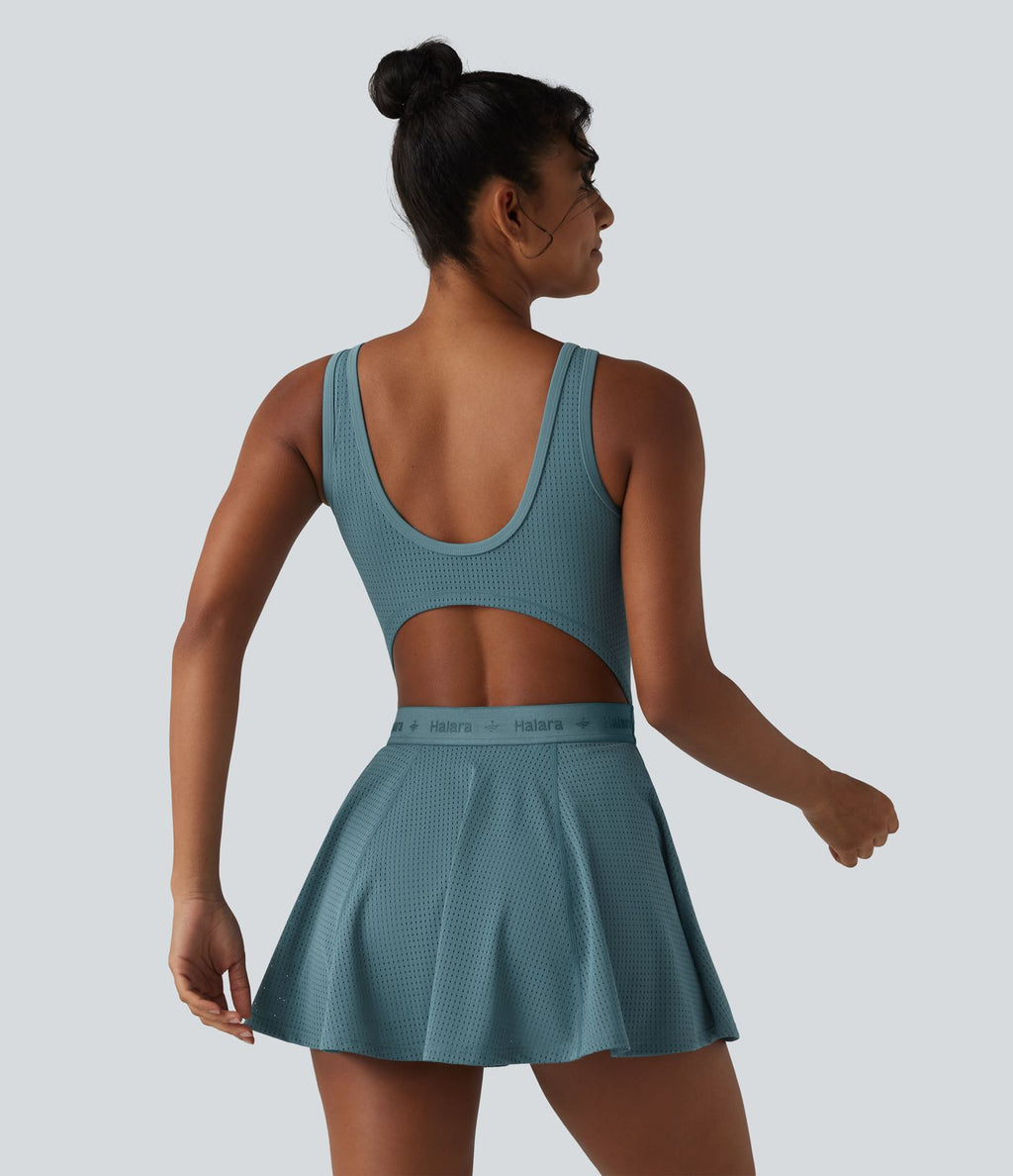 Barboteuse de yoga dos nu sans manches en mesh respirant avec jupe amovible et poches – Easy Peasy