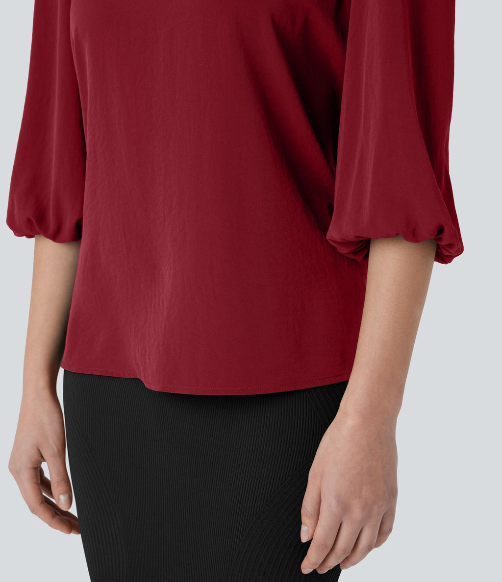Blouse de travail col bateau avec manches évêque et dos ajouré