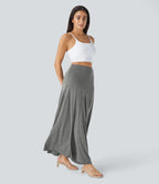 Jupe Évasée Casual Longue Fermeture Éclair Latérale Taille Haute