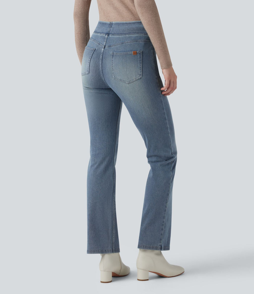 Halara Flex™ Jean bootcut décontracté extensible délavé taille haute à poches multiples