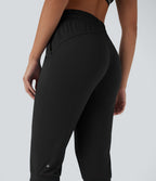 Pantalon corsaire jogging de danse taille haute à cordon avec poches latérales