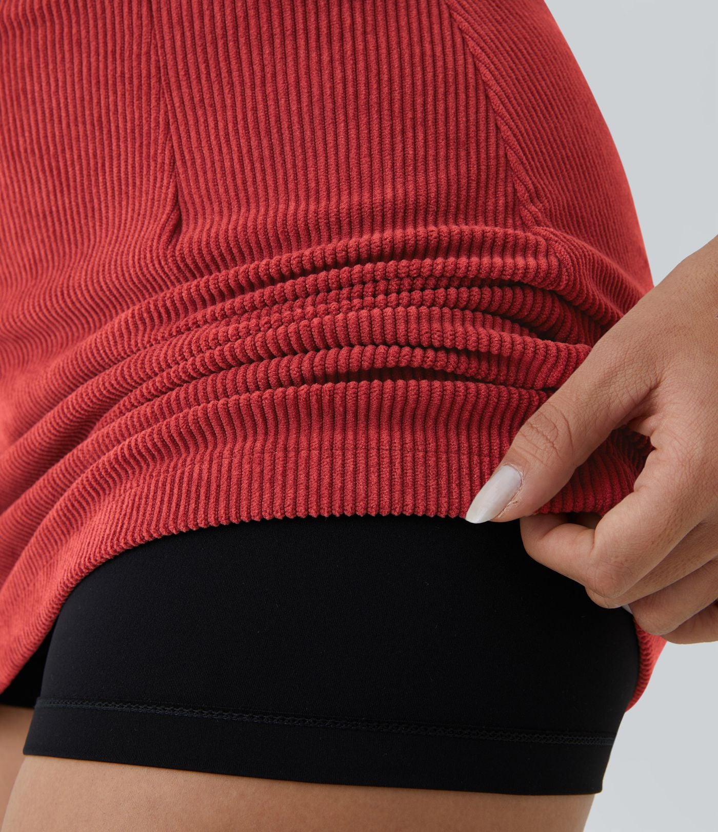 Mini-Jupe Casual en Velours Côtelé 2 en 1 Fermeture Éclair Invisible Taille Haute