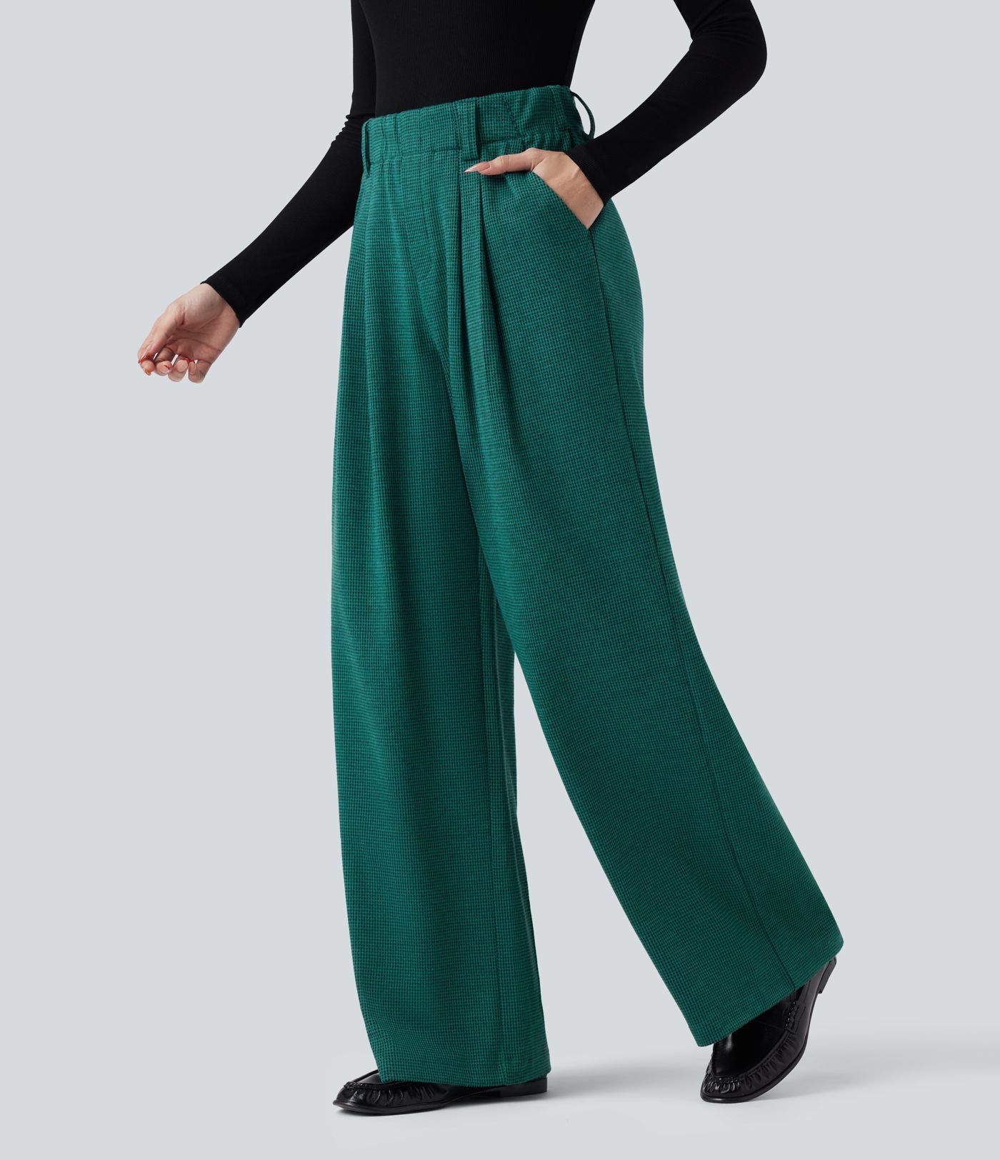 Halara Flex™ Pantalon tailleur baggy pied-de-poule taille haute avec poches