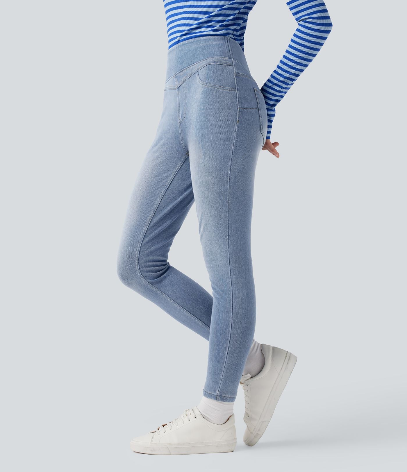 Legging skinny 7/8 en denim Halara Flex™ taille haute gainant avec poches