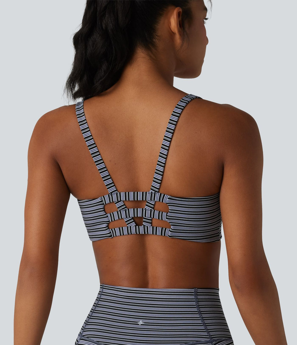 Brassière de sport Halara UltraSculpt™ à rayures jacquard, maintien léger, décolleté en U et découpe intégrée
