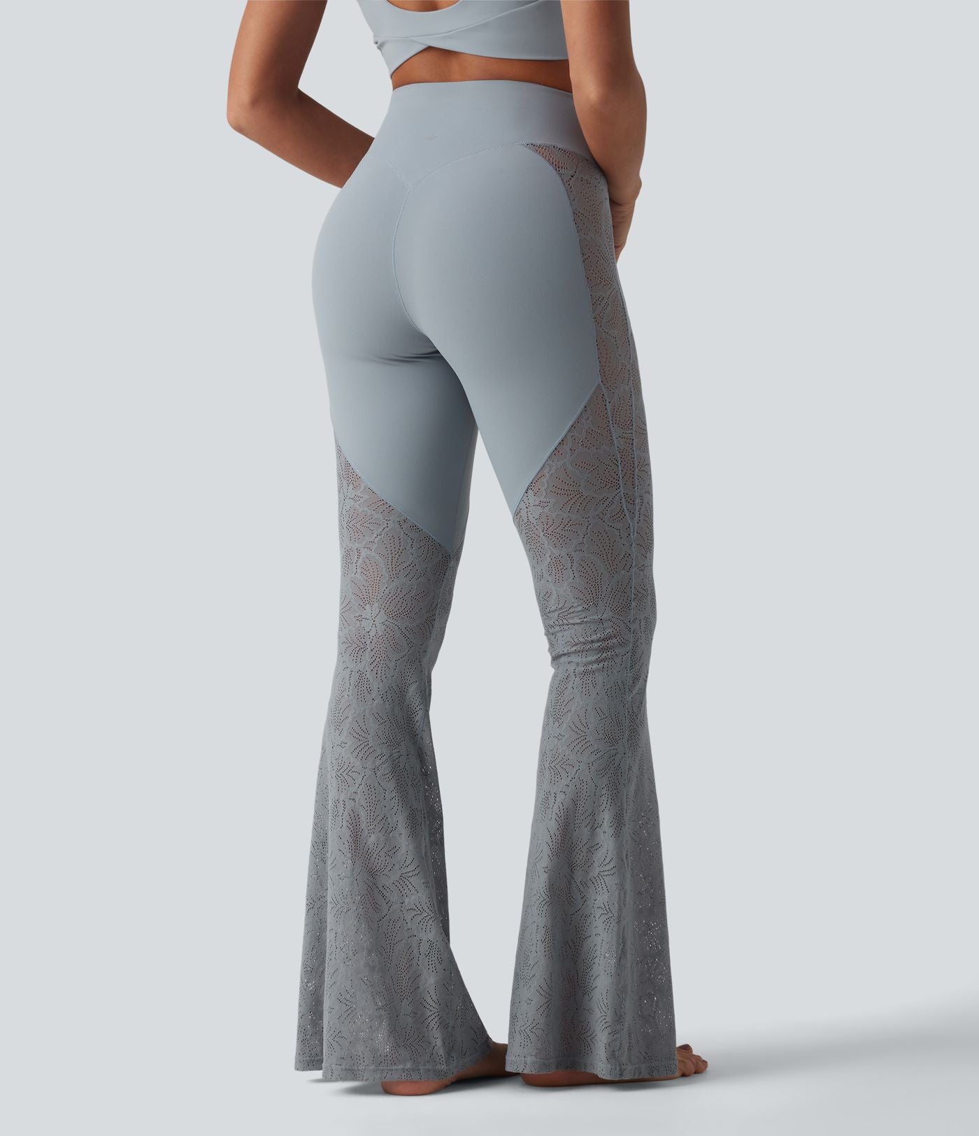 Pantalon de yoga évasé gainant taille haute avec dentelle contrastée et poche Halara UltraSculpt™