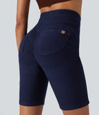 Short cycliste casual denim Halara Flex™ tricot extensible taille haute effet push-up avec poches