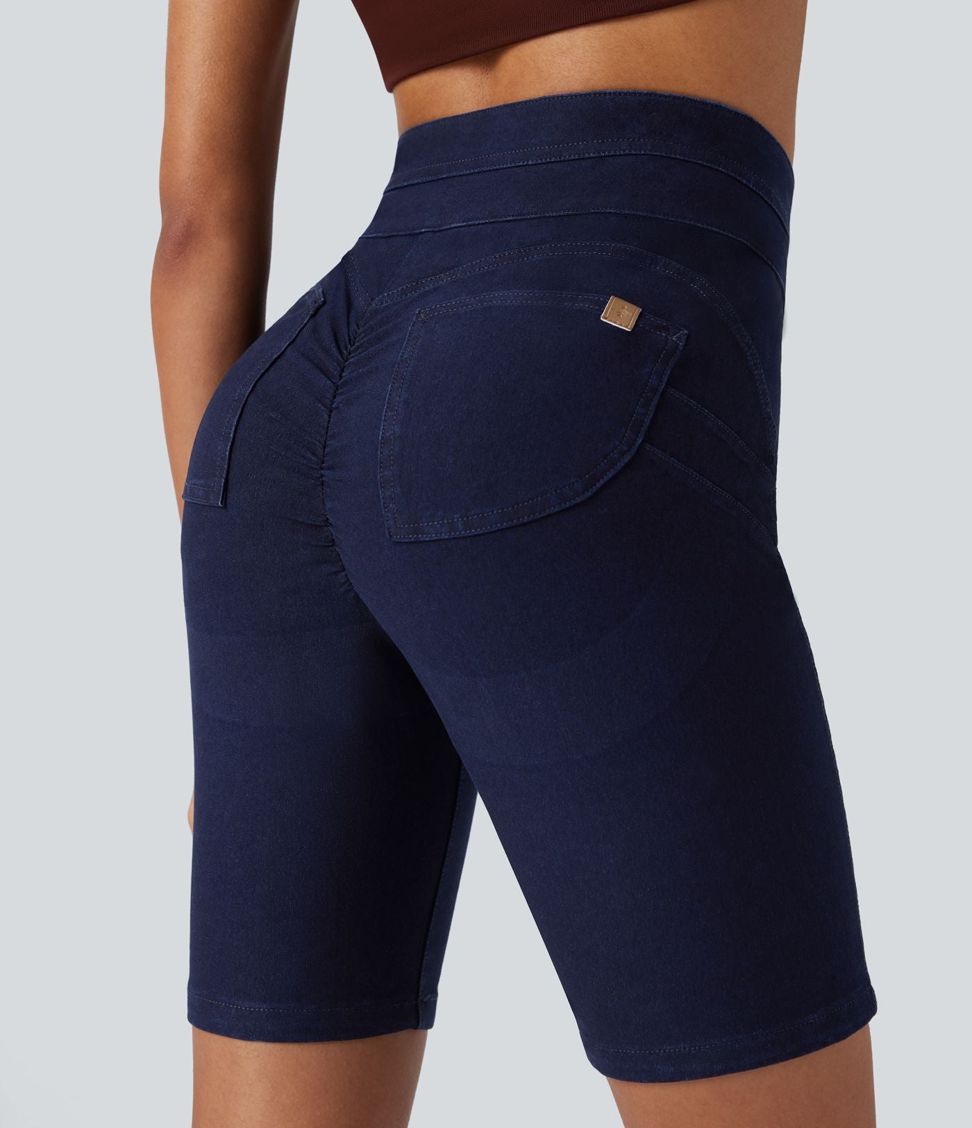 Short cycliste casual denim Halara Flex™ tricot extensible taille haute effet push-up avec poches