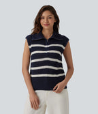 Pull décontracté sans manches demi-zip à rayures