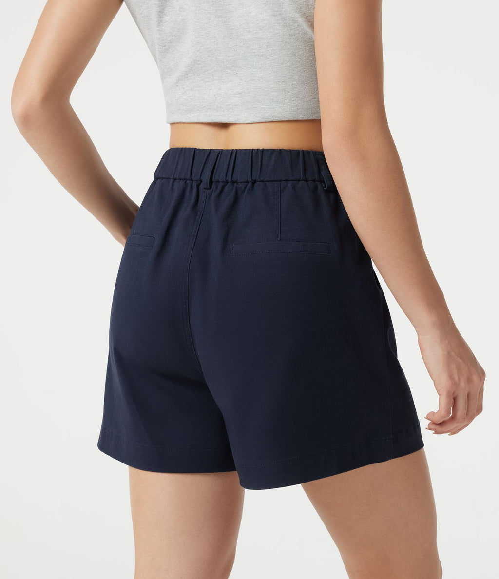 Short tailleur chino en coton taille haute à poches 7,5 cm