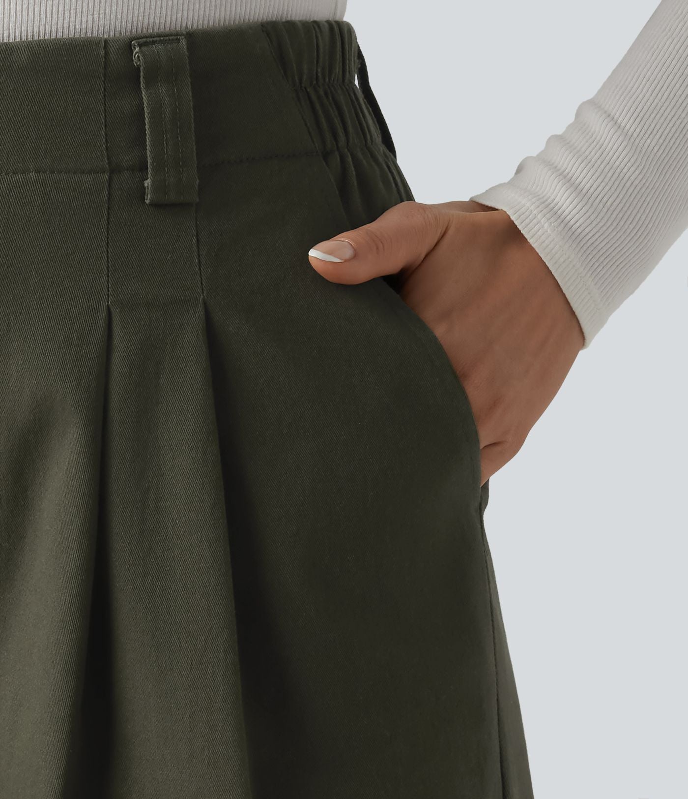 Pantalon chino de travail ample taille haute en coton avec poches