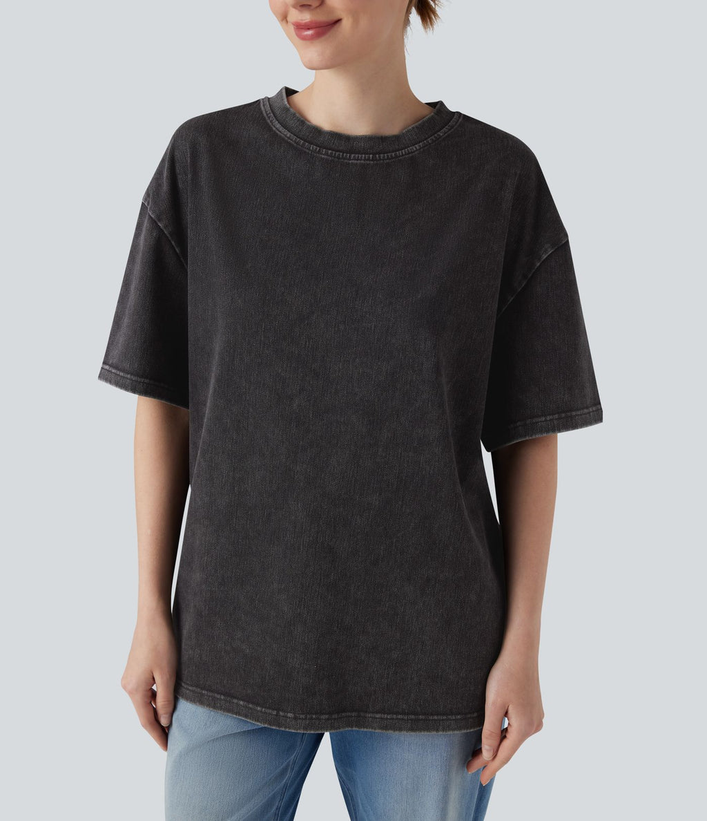 Halara Flex™ T-shirt casual en denim à col rond et manches courtes