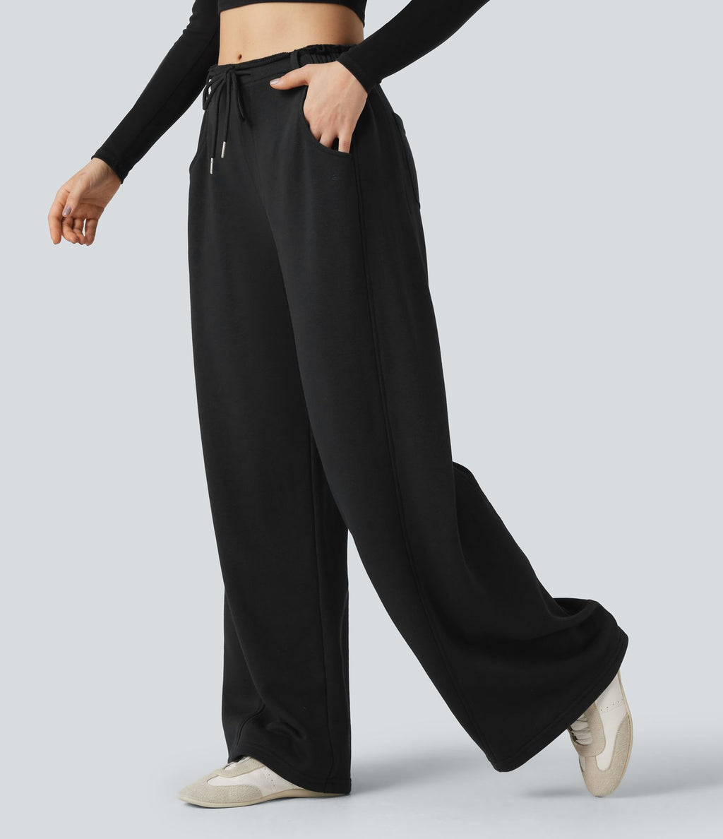Pantalon jogging large taille mi-haute finition brute avec cordon de serrage et poches