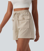 Short décontracté aspect lin taille haute avec cordon de serrage et poches
