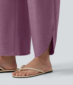 Pantalon décontracté taille haute gainant avec ourlet arrondi et poches