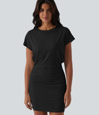 Robe casual moulante col rond manches courtes longueur mini allongée