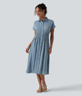 Robe-chemise midi défroissage facile avec manches courtes