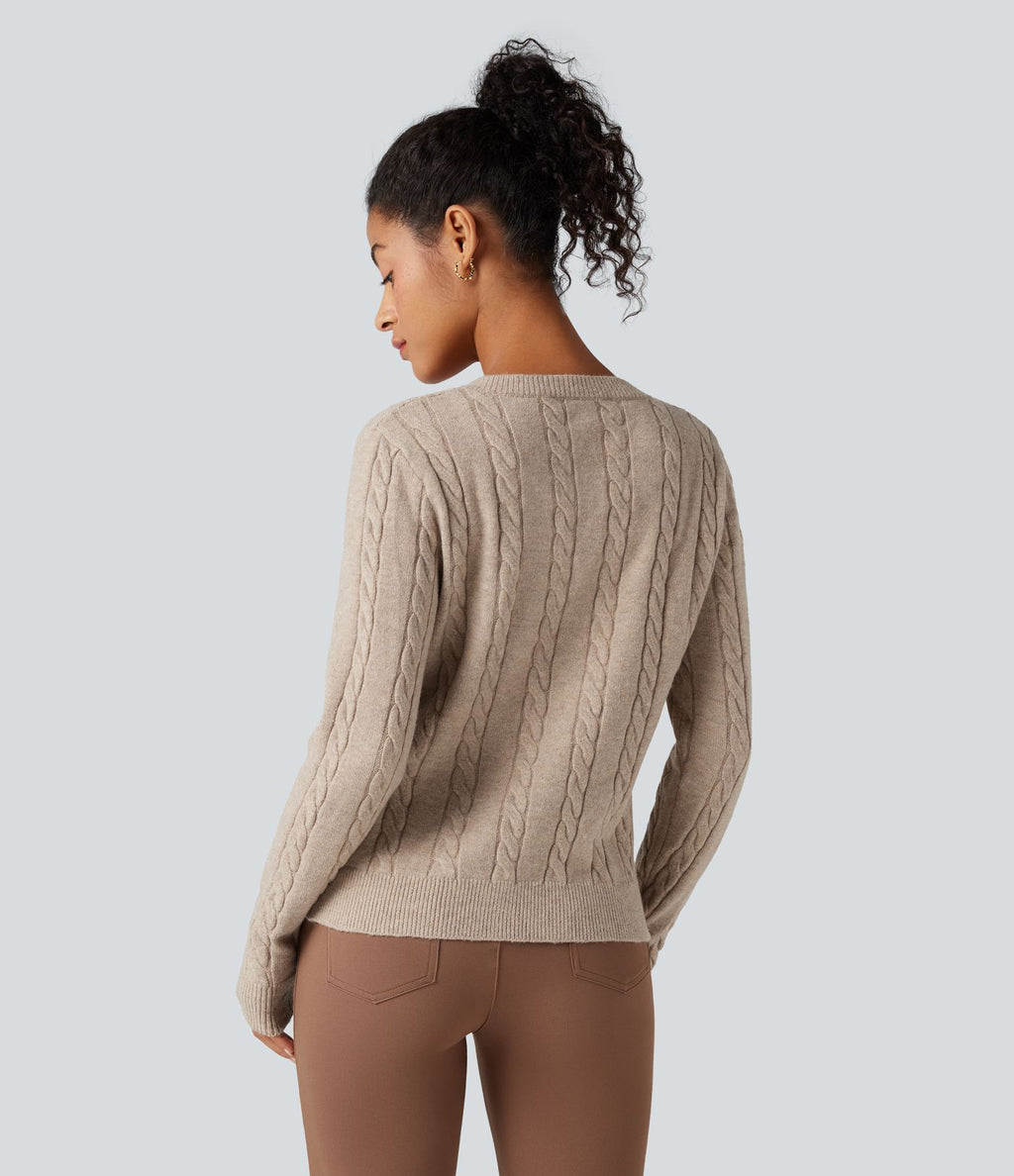 Cardigan tailleur col rond torsadé manches longues
