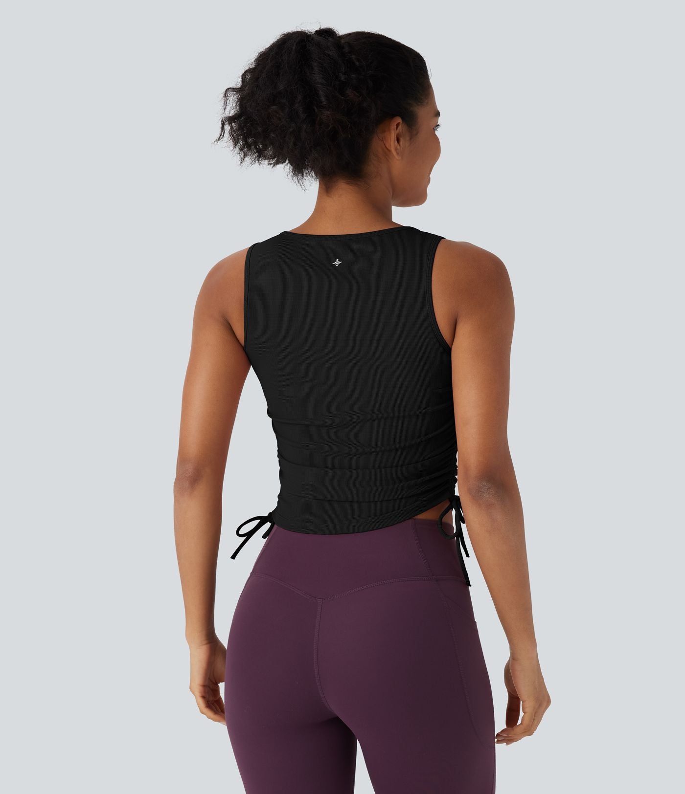 Débardeur de yoga gaufré à cordon de serrage et fronces