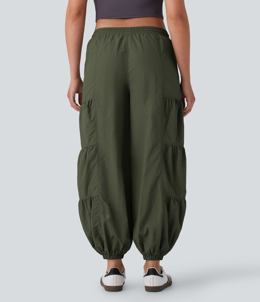 Jogging cargo décontracté parachute taille moyenne à cordon avec poches latérales et fronces