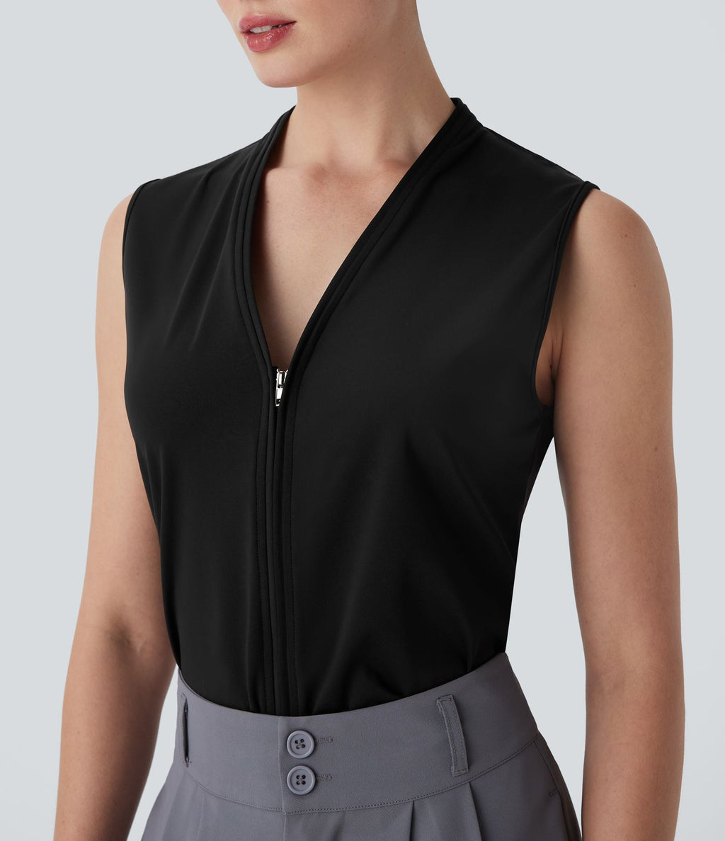 Blouse de travail Softlyzero™ Airy col V zippée sans manches Cool Touch - UPF50+