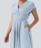 Robe midi Breezeful™ col V manches courtes à liens dans le dos séchage rapide avec poches latérales