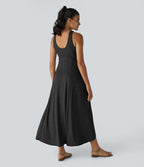 Robe Casual Débardeur Longue Fluide Fendue Dos Nu à Col en U