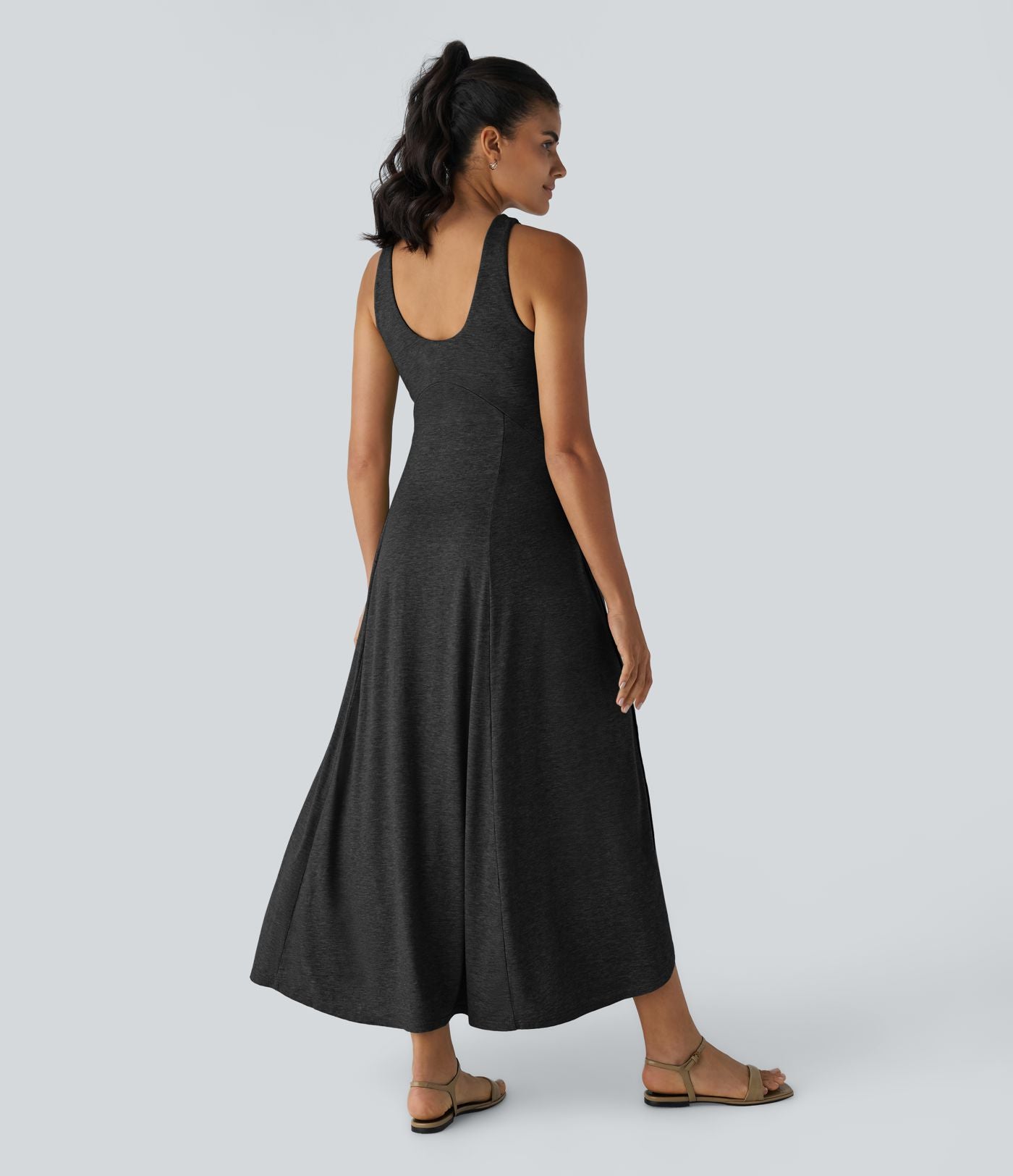 Robe Casual Débardeur Longue Fluide Fendue Dos Nu à Col en U