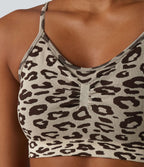 OneForm Brassière de sport de yoga sans couture imprimé léopard bretelles ajustables froncée avec soutien-gorge intégré