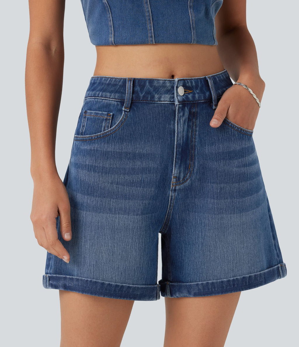 Halara Flex™ Short en denim taille mi-haute ourlet retroussé 12,5 cm avec poches