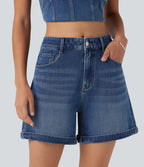 Halara Flex™ Short en denim taille mi-haute ourlet retroussé 12,5 cm avec poches