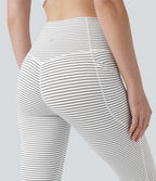 Legging de yoga taille haute gainant à rayures avec poches