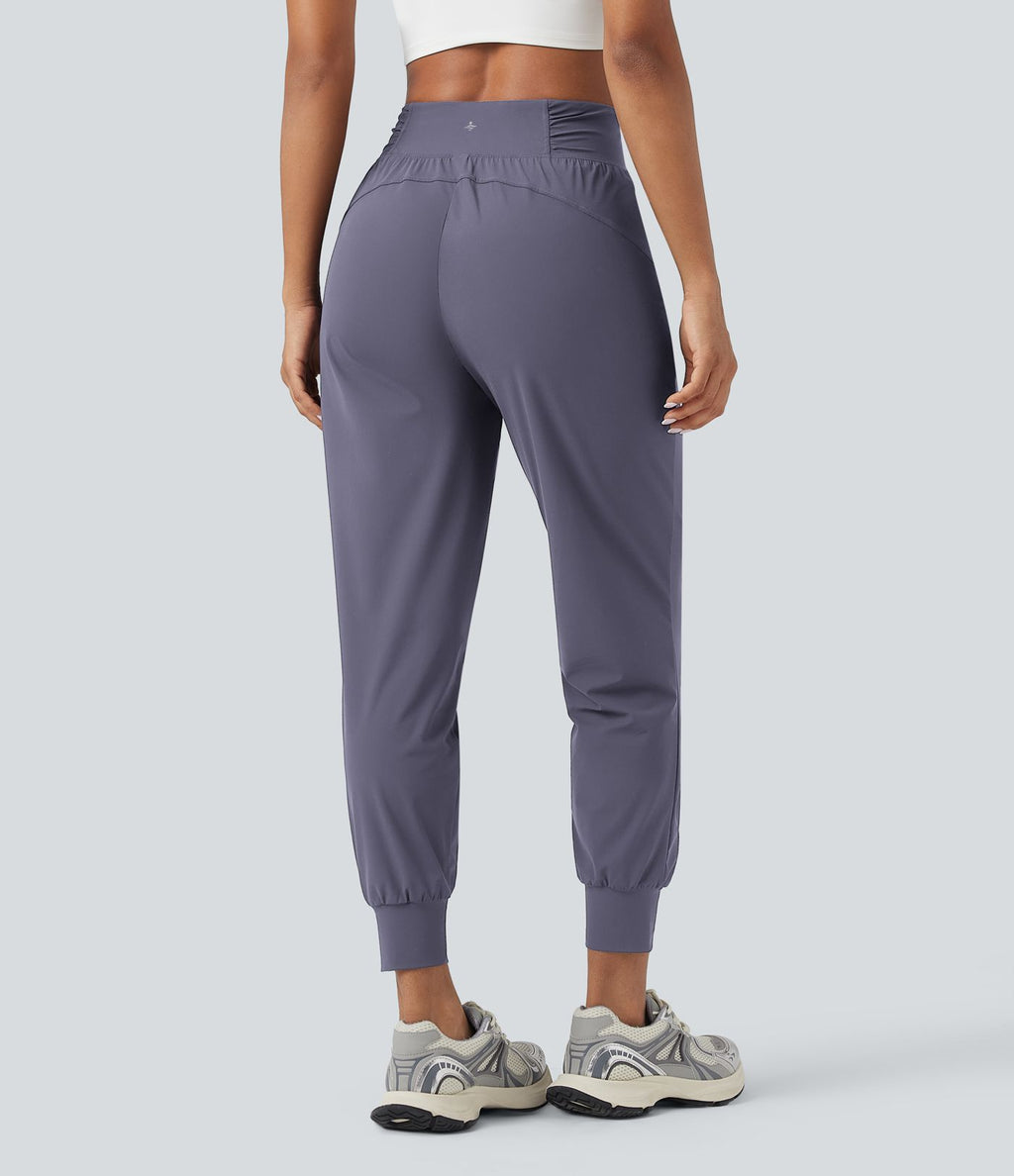 Jogging de danse fuselé froncé séchage rapide effet frais InstantCool taille haute avec cordon de serrage et poches, protection solaire UPF40+