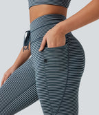 Legging de yoga rayé taille haute avec cordon de serrage et poches